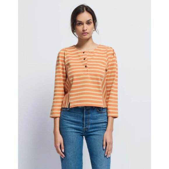 Nation Los Angeles NWT Women's Caramel Prato Stripe JANNEY Henley, Size Medium - Picture 3 of 7